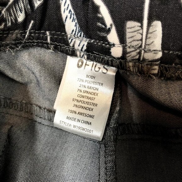 Figs Tema Performance‎ Scrub Pants Grey Size Small Feather Print Waistband - Picture 4 of 10